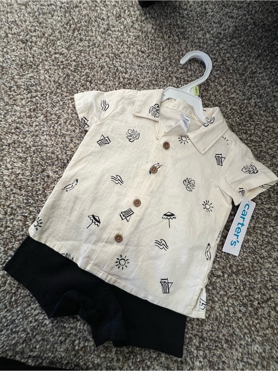 Carter's Other - Carter's Cream & Black 3 Piece Set with Beach Prints